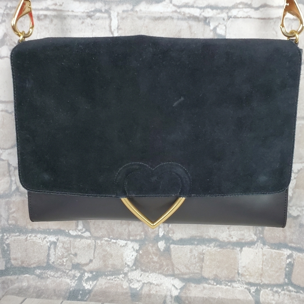 Dear Drew by Drew Barrymore Leather Envelope Satchel Black Gold